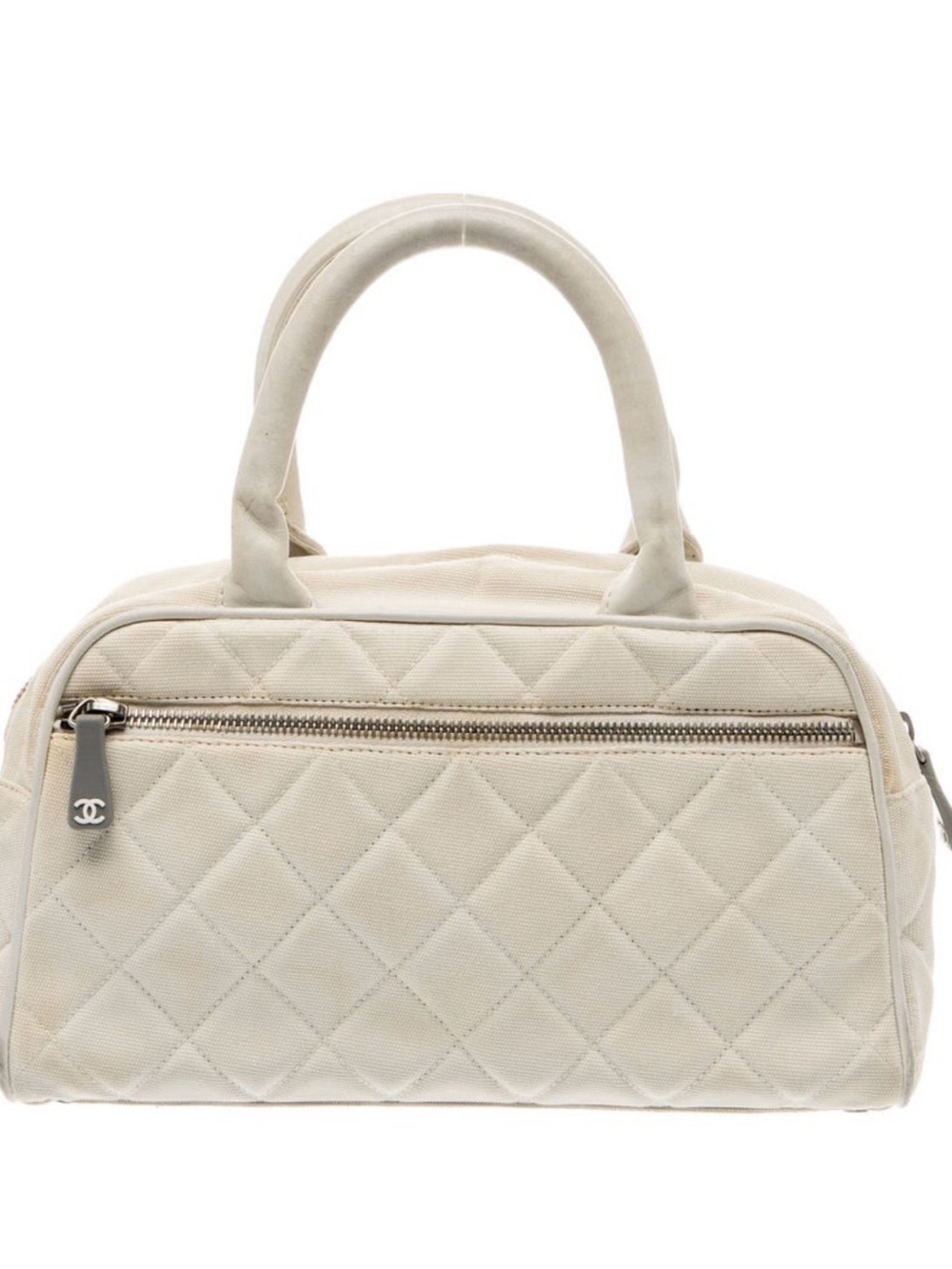 Authentic CHANEL Quilted Cream Top-Handle Bowling Bag - Picture 4 of 10